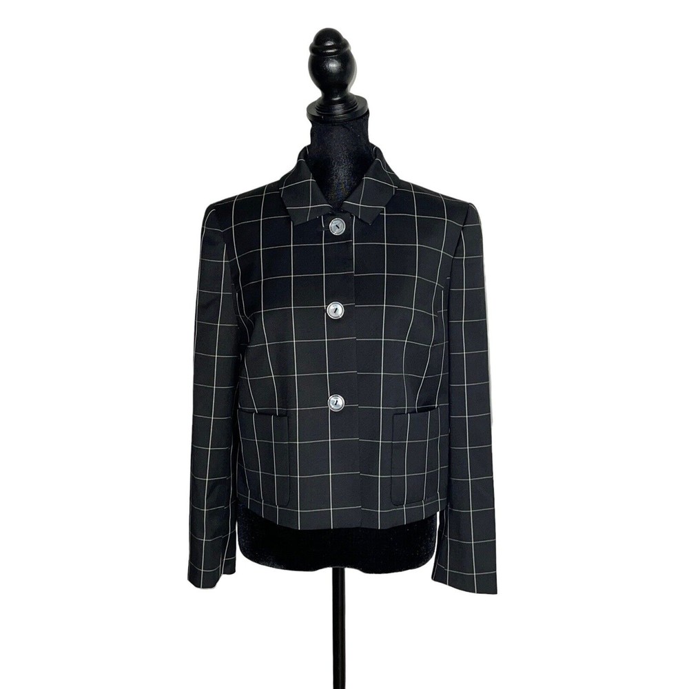 Brooks Brothers Women’s 8 Black Wool Windowpane Blazer Sport Coat Jacket